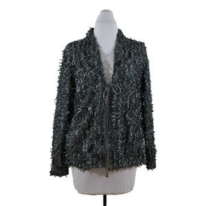 Kaktus Womens Ribbon Fringed Gray Cardigan Small